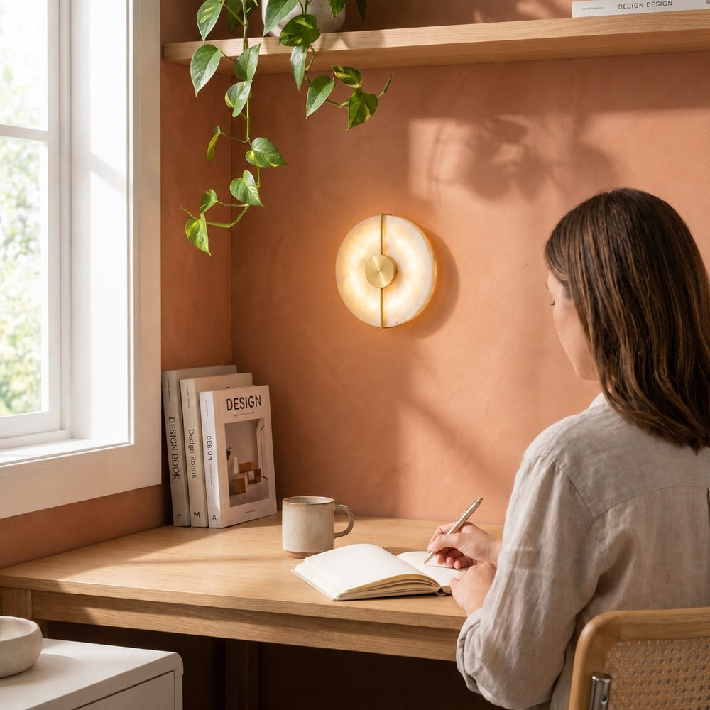 Applique murale chambre en marbre, pierre naturelle, blanc albâtre - alba bureau terracotta #or