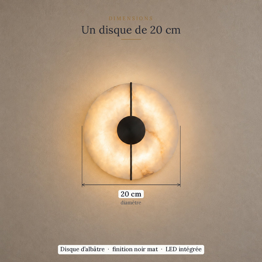 Applique murale chambre en marbre, pierre naturelle, blanc albâtre - alba dimensions 20 cm noir #noir