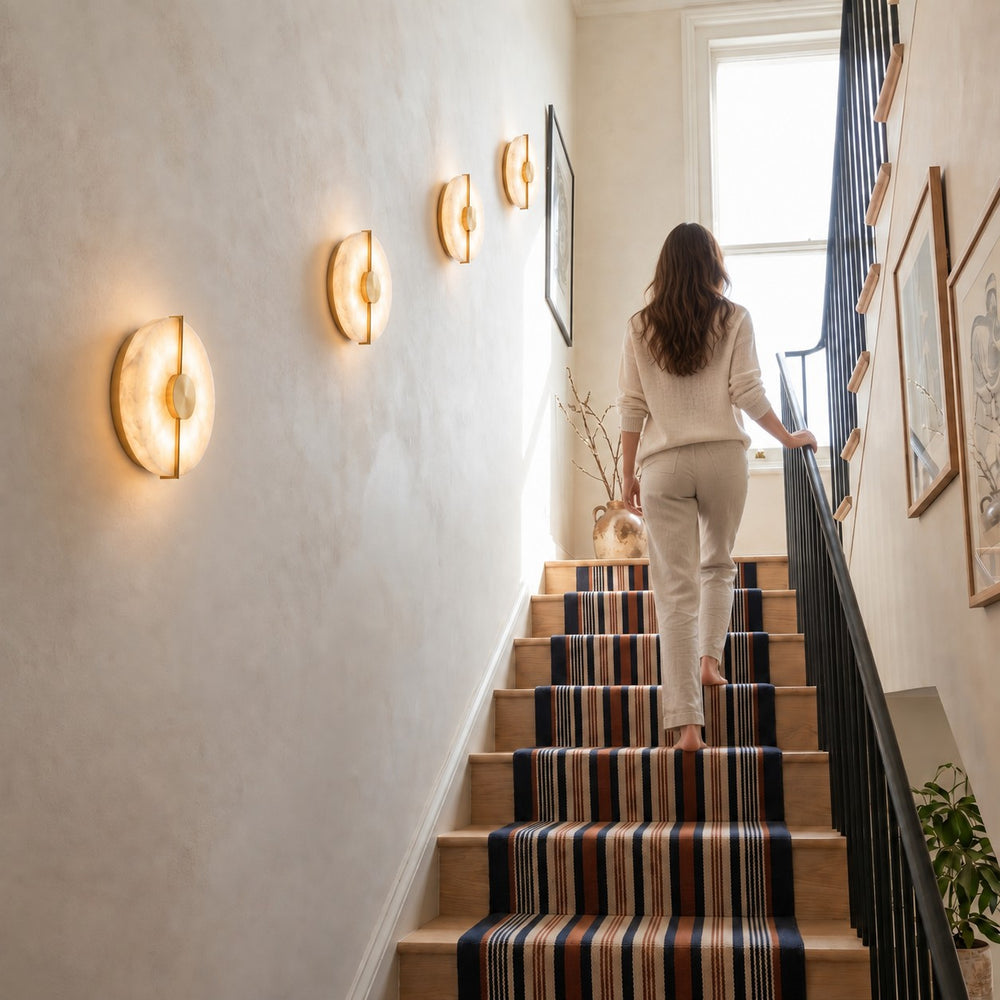 Applique murale chambre en marbre, pierre naturelle, blanc albâtre - alba escalier lumineux #or