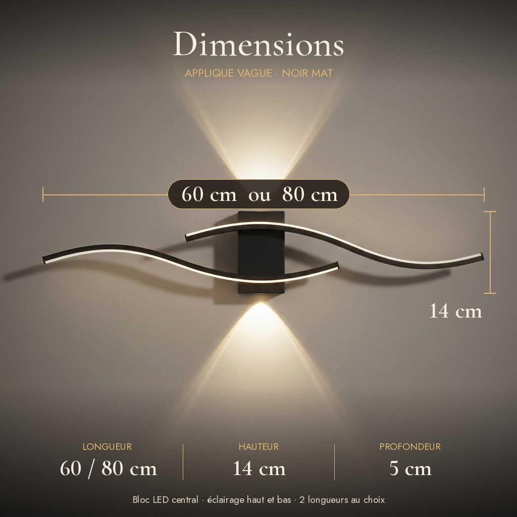 Applique murale salon LED, design moderne et simple - applique vague noire dimensions 60 ou 80 cm #noir