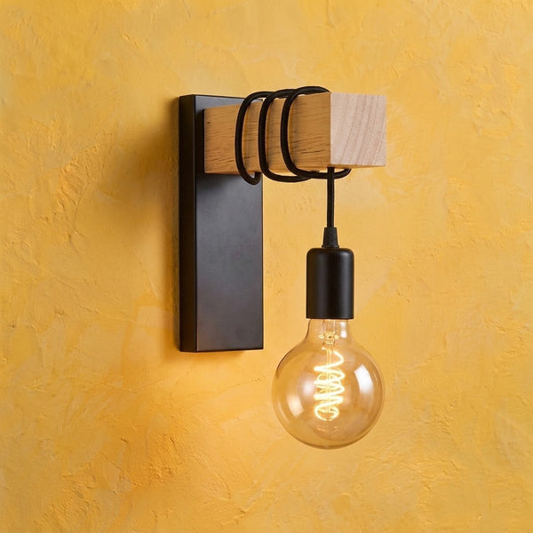 Wandleuchte Wohnzimmer aus Holz, Vintage-Retro, Fassung E27