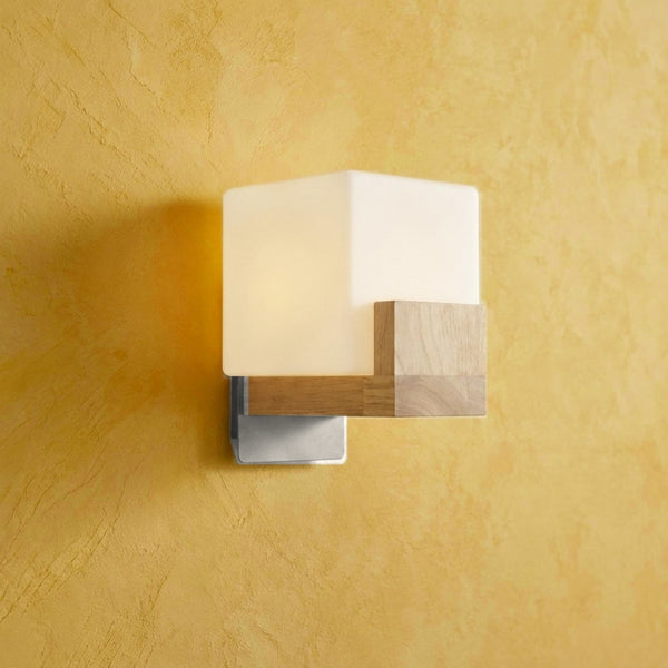 Quadratische Wandleuchte Wohnzimmer aus Holz, LED 3 Farbtemperaturen, G9