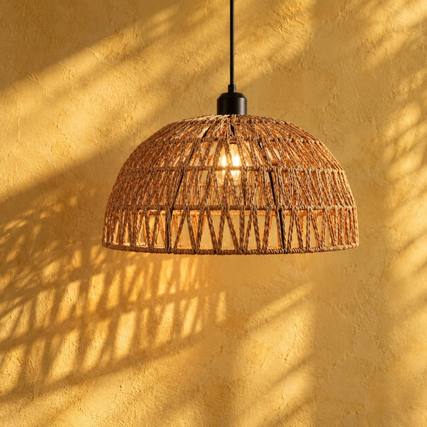 Japanische Pendelleuchte Wohnzimmer aus geflochtenem Rattan, Kuppel aus Naturfasern