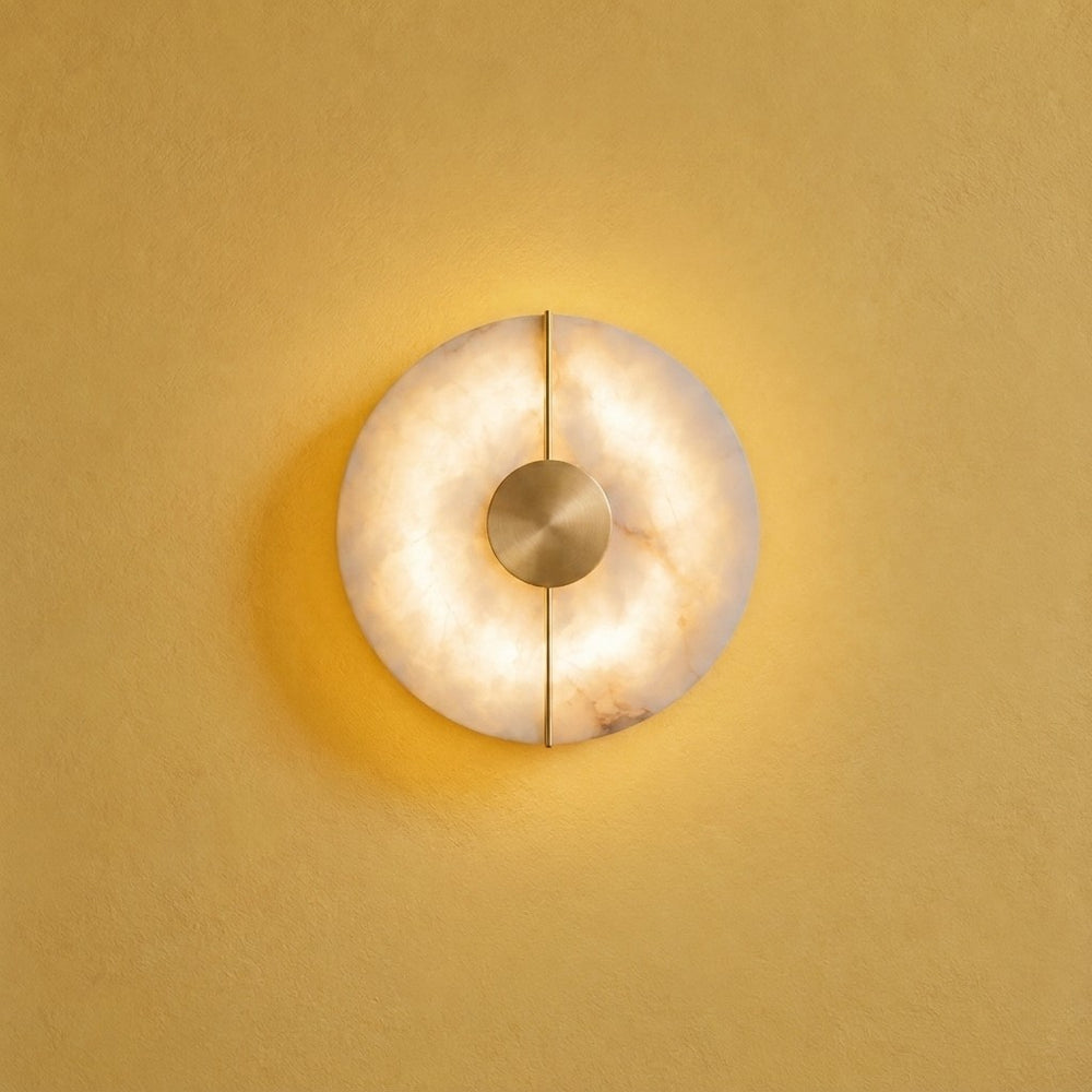 Applique murale chambre en marbre, pierre naturelle, blanc albâtre - fond jaune carre alba #or