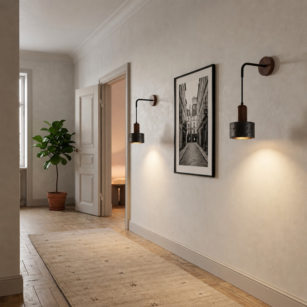 Applique murale chambre en travertin, douille E27 - onyx m couloir calme #pierre-noire