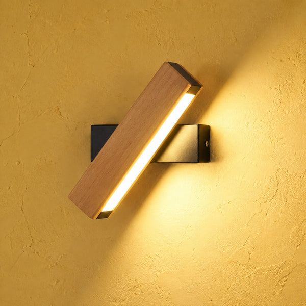 Wandleuchte Schlafzimmer, Leseleuchte aus Holz mit LED, schwenkbarer Kopf