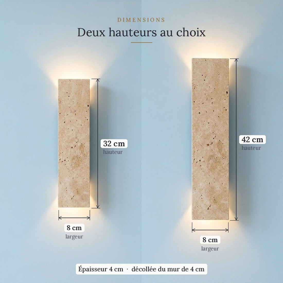 Applique murale intérieur et extérieur, travertin, LED 18 W - sol dimensions 32 42 cm