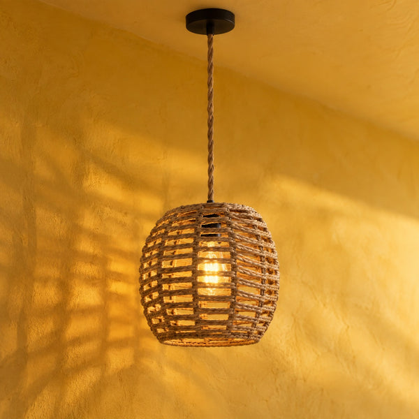 Pendelleuchte Wohnzimmer aus geflochtenem Rattan, Vintage, Fassung E27