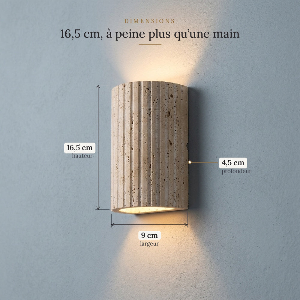 Applique murale salon en travertin 3D, LED blanc chaud - tuf dimensions 16 5 cm