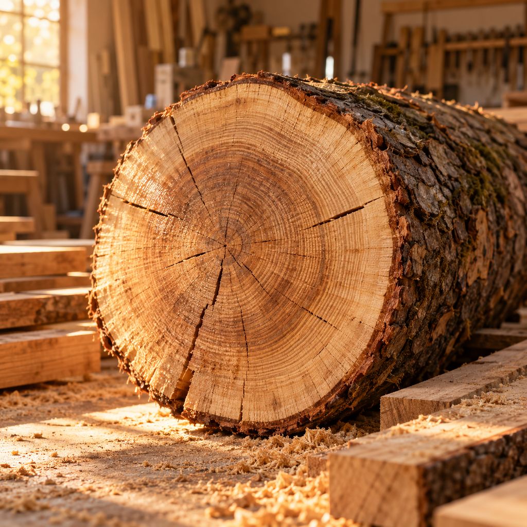 Frisch gesägter Holzstamm