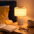 Lampe de chevet sans fil en travertin et lin