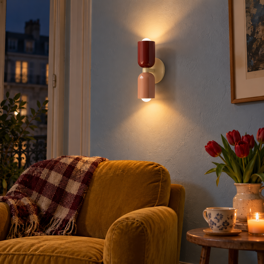 Applique murale double cylindre bordeaux et rose