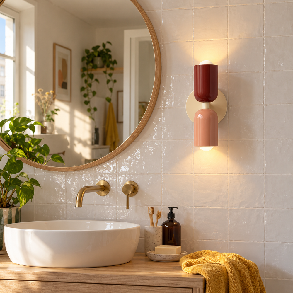 Applique murale double cylindre bordeaux et rose
