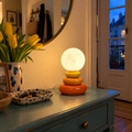 Lampe à poser galets empilés en céramique, globe effet lune #orange