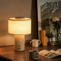 Lampe de chevet sans fil en travertin et lin, rechargeable USB-C