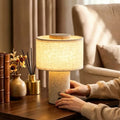 Lampe de chevet sans fil en travertin et lin, rechargeable USB-C