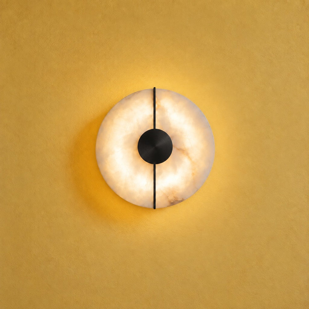 Applique murale chambre en marbre, pierre naturelle, blanc albâtre - alba noir fond jaune #noir