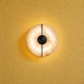 Applique murale chambre en marbre, pierre naturelle, blanc albâtre - alba noir fond jaune #noir