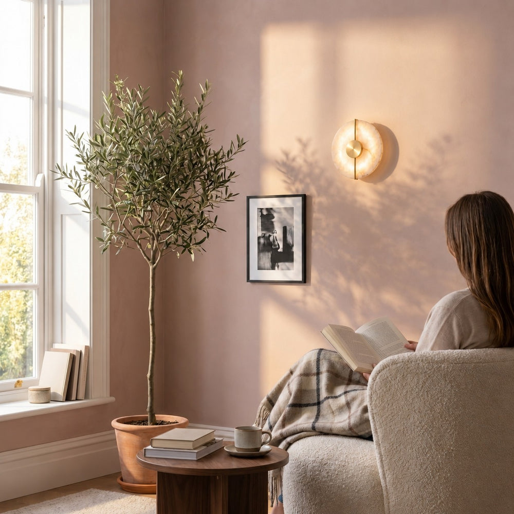 Applique murale chambre en marbre, pierre naturelle, blanc albâtre - alba salon rose lecture #or