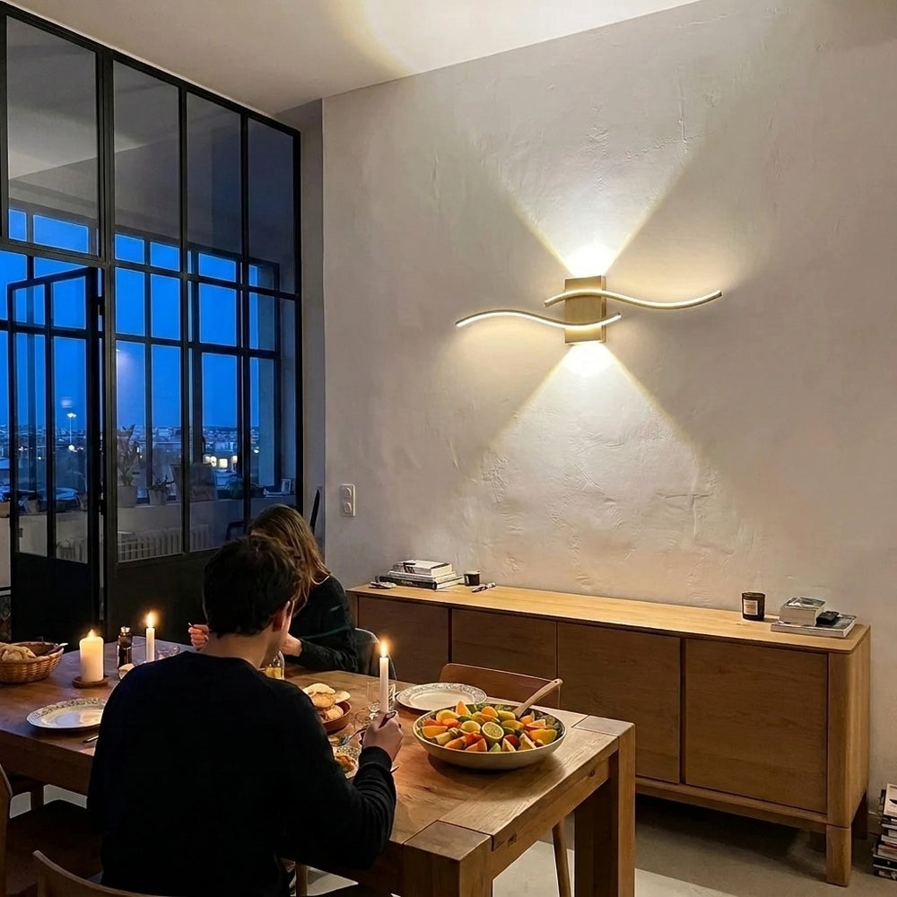 Applique murale salon LED, design moderne et simple - applique vague doree salle a manger #or