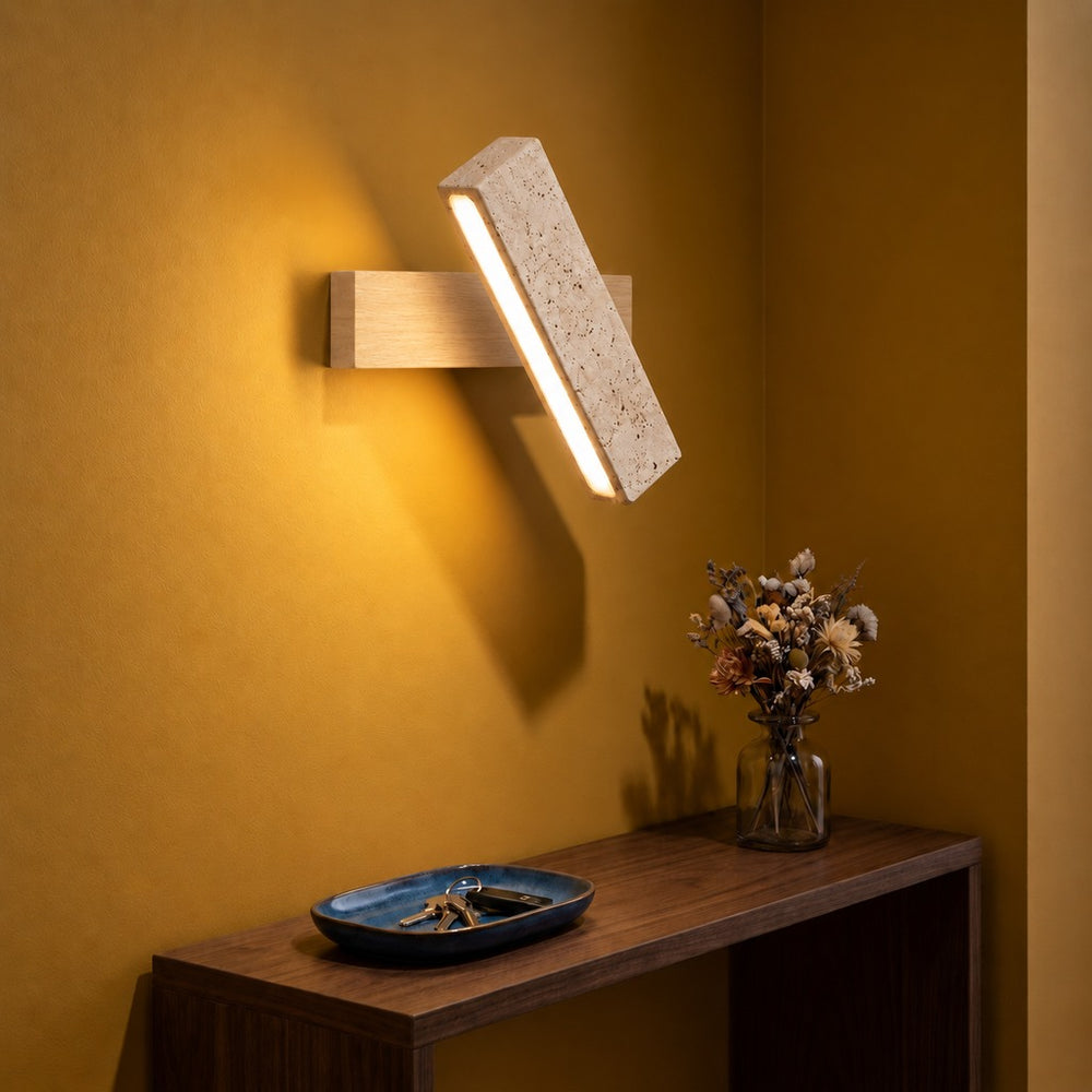 Applique murale salon en pierre naturelle, lumière d'ambiance - bc2 entree ocre #bois-clair
