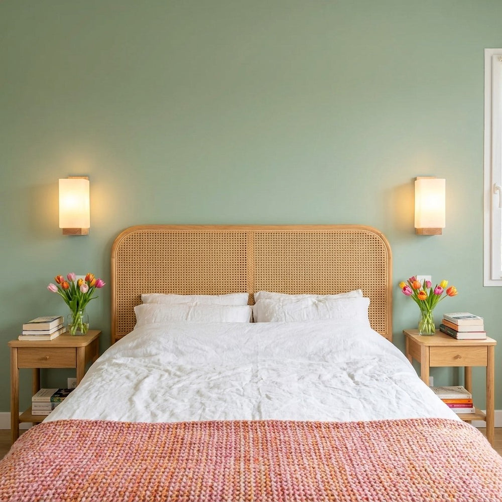 Applique murale salon en bois, moderne, douille E27 - bois carre 06 chambre vert sauge #carre