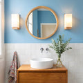 Applique murale salon en bois, moderne, douille E27 - bois carre 11 salle de bain bleue #carre