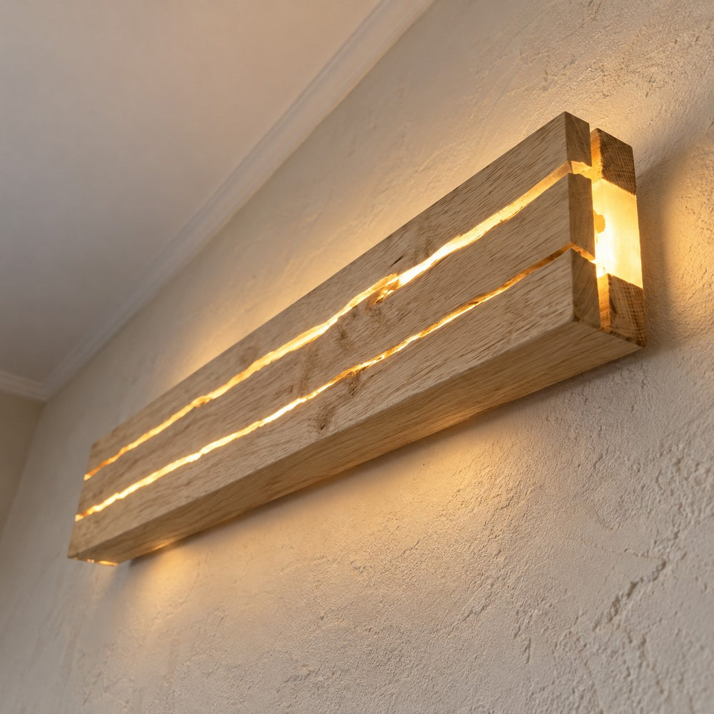 Applique murale salon en bois LED, style nordique - bois craquele vic 07 vue du bas