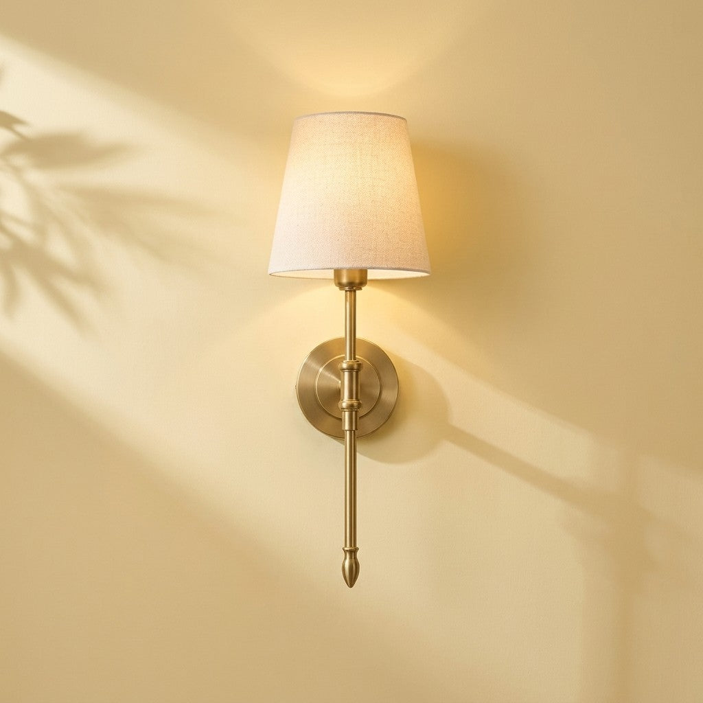 Applique murale chambre abat-jour tissu doré, style campagne - campagne mur jaune