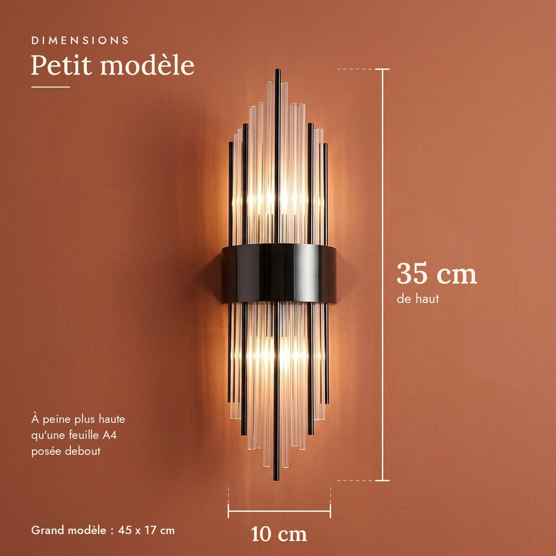 Dimensions de l'applique cristal petit modèle : 35 cm de haut, 10 cm de large #noir-petit-modele