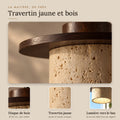 Suspension salon travertin et bois, salle à manger, Ø 20 cm - disque bois 03 la matiere de pres