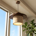 Suspension salon travertin et bois, salle à manger, Ø 20 cm - disque bois vue d en bas