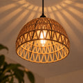 Suspension japonaise salon en rotin tressé, dôme fibres naturelles - dome corde ombres en zigzag