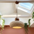 Suspension salon travertin, japonaise wabi-sabi, pierre Ø 15 cm - japonaise vue d en bas sous velux