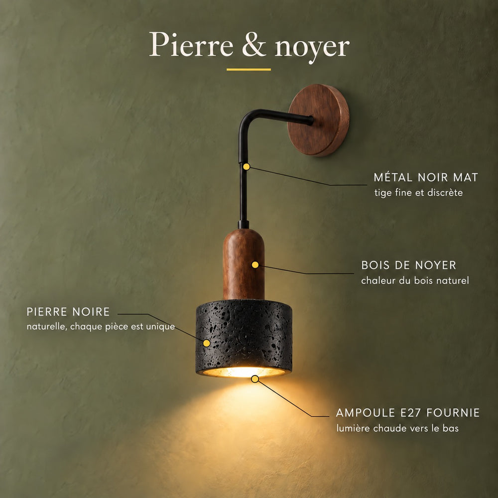 Applique murale chambre en travertin, douille E27 - onyx m infographie #pierre-noire