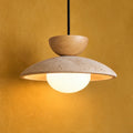 Suspension disque en travertin et bois clair #bois-clair