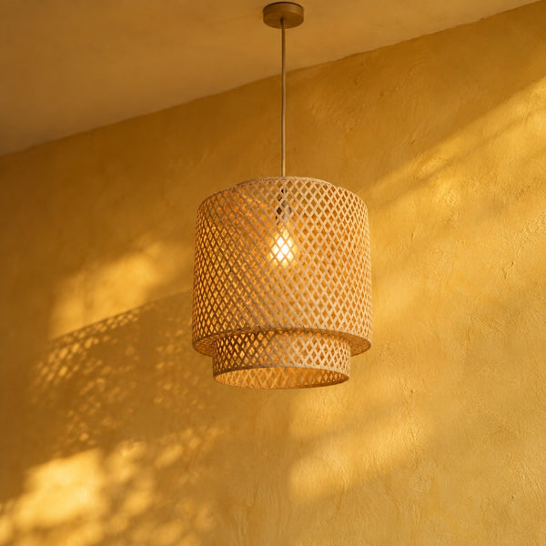 Deckenleuchte aus handgeflochtenem Rattan und Bambus, Wohnzimmer, Ø 30 cm