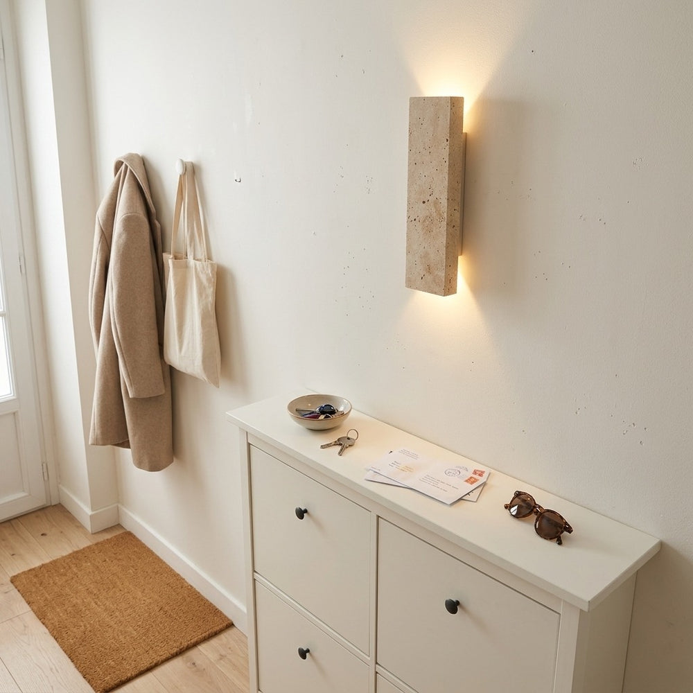 Applique murale intérieur et extérieur, travertin, LED 18 W - sol entree lumiere du jour