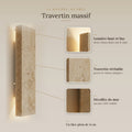 Applique murale intérieur et extérieur, travertin, LED 18 W - sol matiere travertin massif