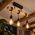 Suspension industrielle salon en bois, rectangulaire, douille E27 - suspension bois industrielle vue du dessous
