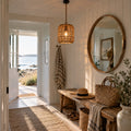 Suspension salon rotin tressé, vintage, douille E27 - suspension rotin entree maison de bord de mer